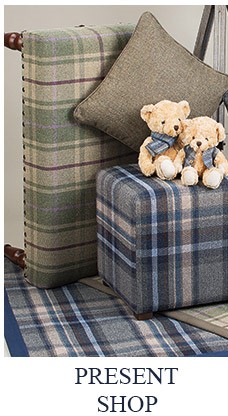 teddy bears on blue and green check tweed homeware