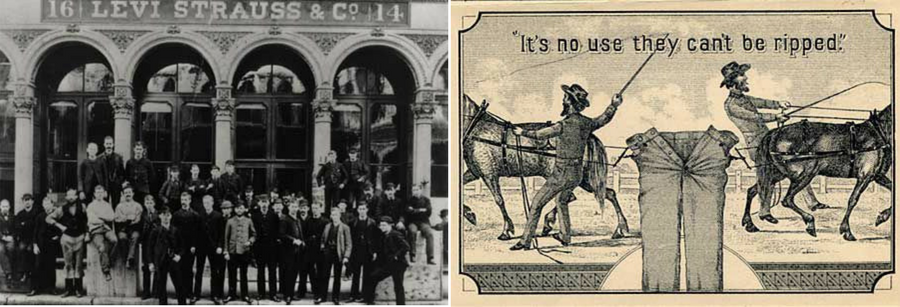 Levi Strauss historical images from 1870's and two horses logo