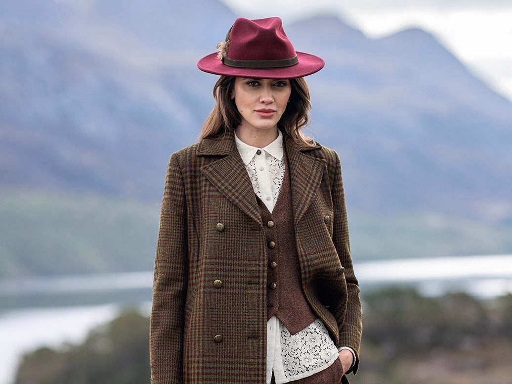 Ladies Tweed Double Breasted Coat with Belt