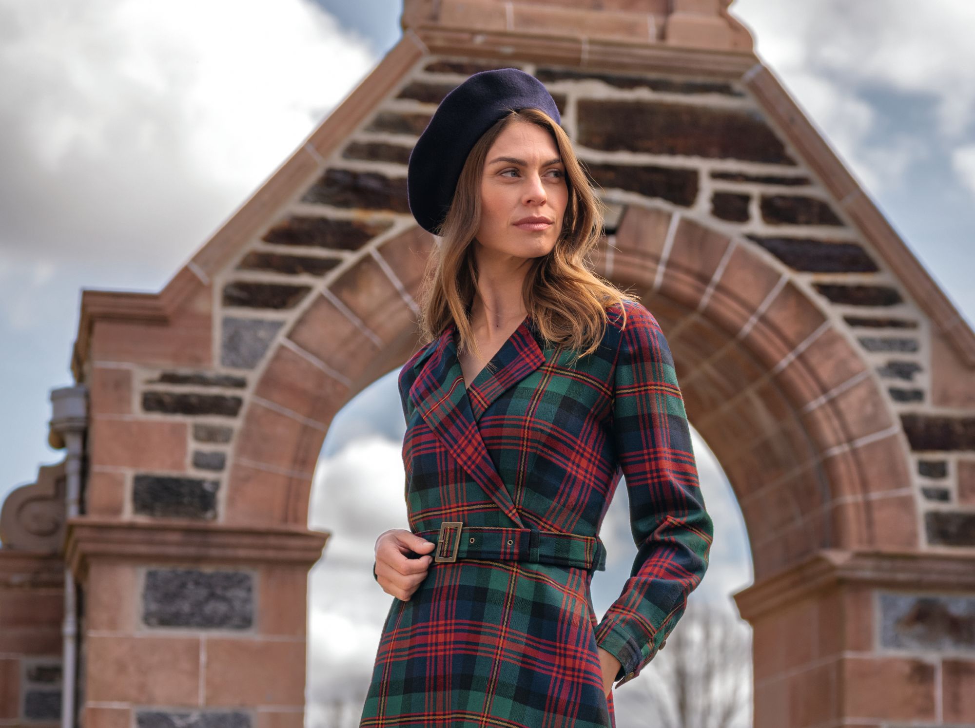 Ladies Belted Tartan Dress