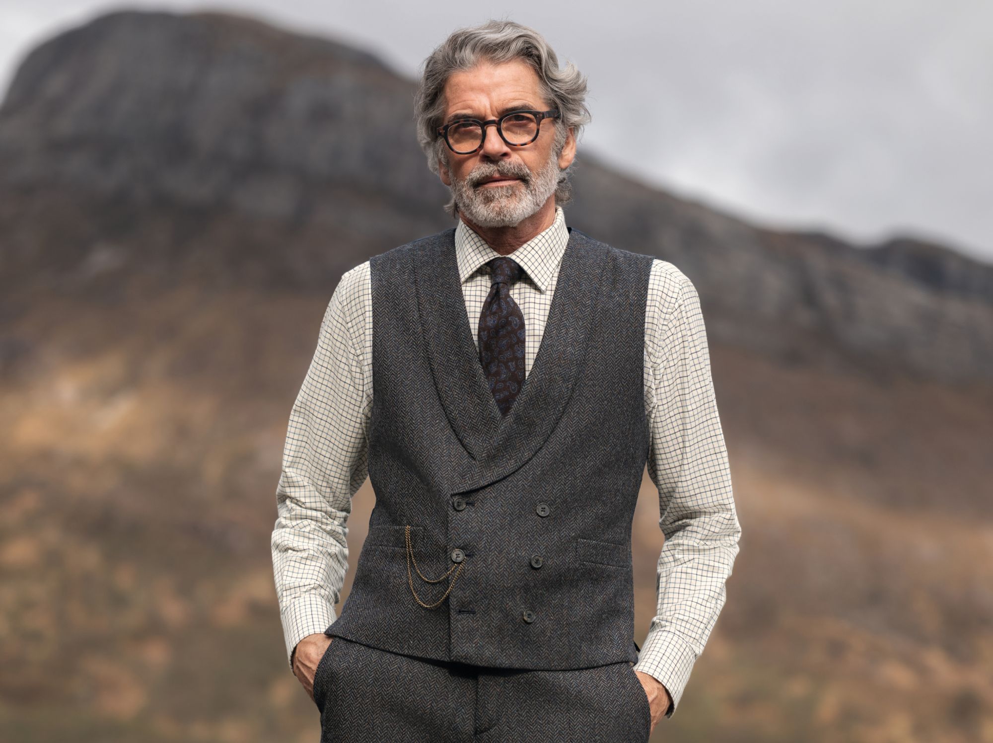 Men's Double Breasted Shetland Tweed Waistcoat