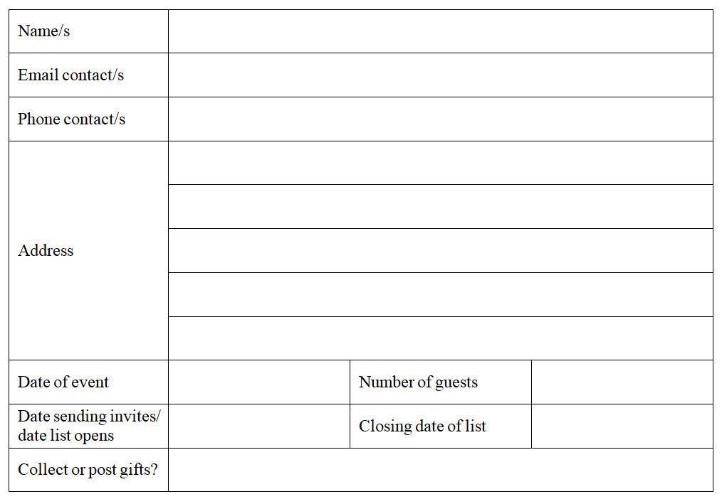 Wedding List Contact Form