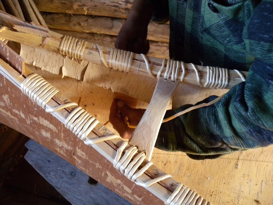 Natural birch canoe crafted by Tom Byers in Canada process