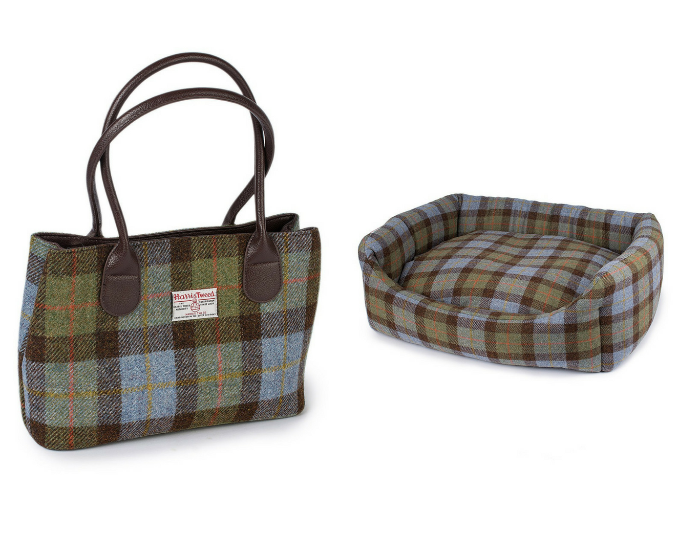 Blue Check Harris Tweed handbag and dogbed House of Bruar