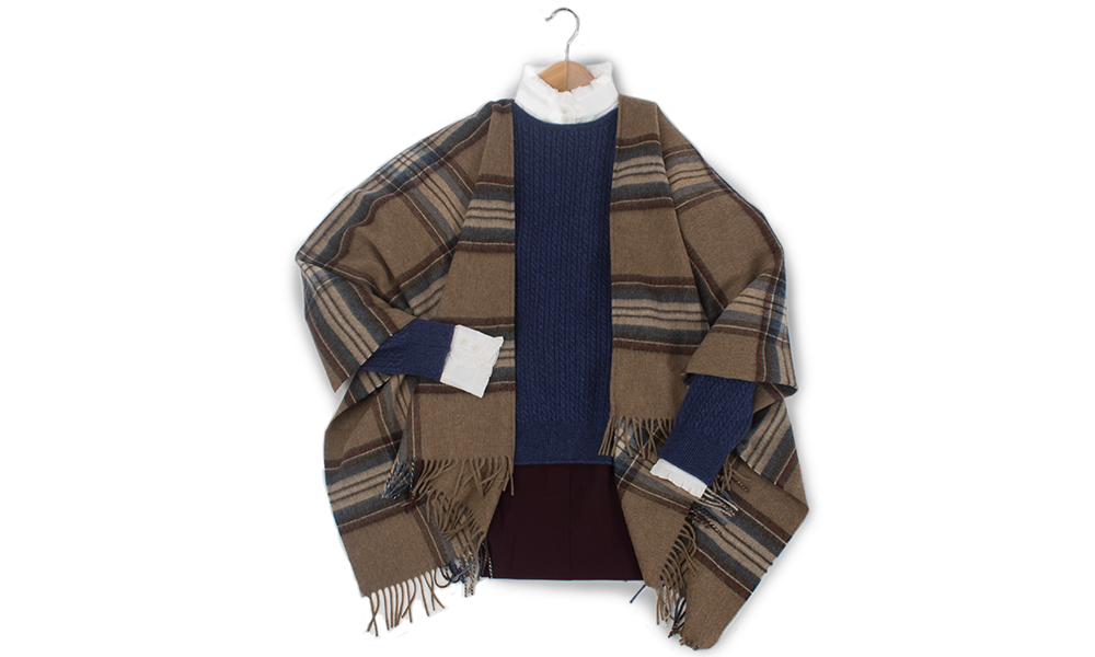 frill neck blouse country fashion feel lambswool angora jumper and scottish plaid ruana shawl