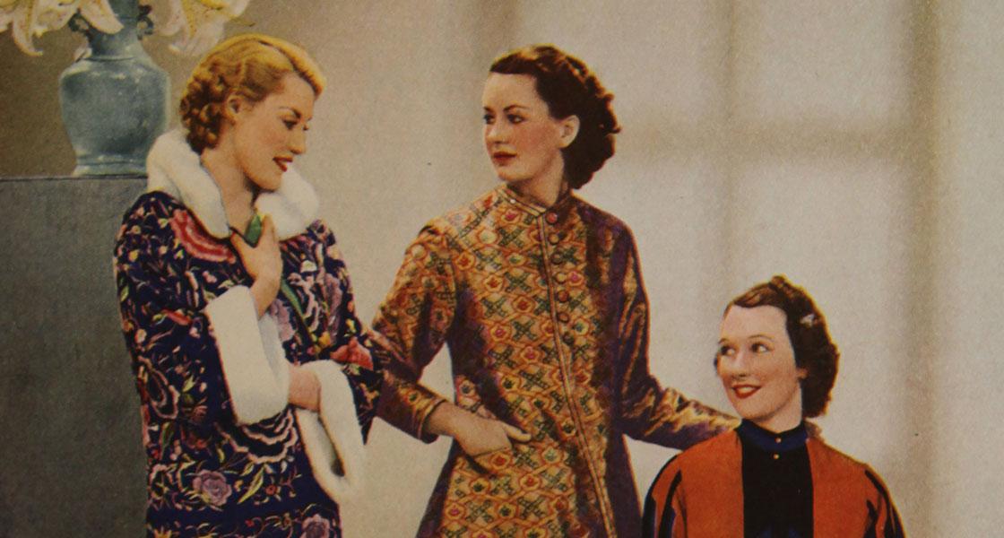 Libery London 1920's advert ladies in luxurious fabric