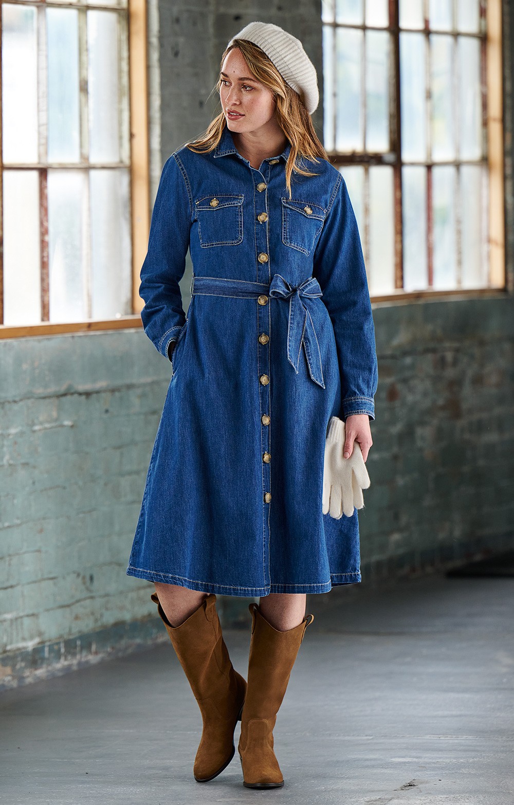 ladies denim midi dress