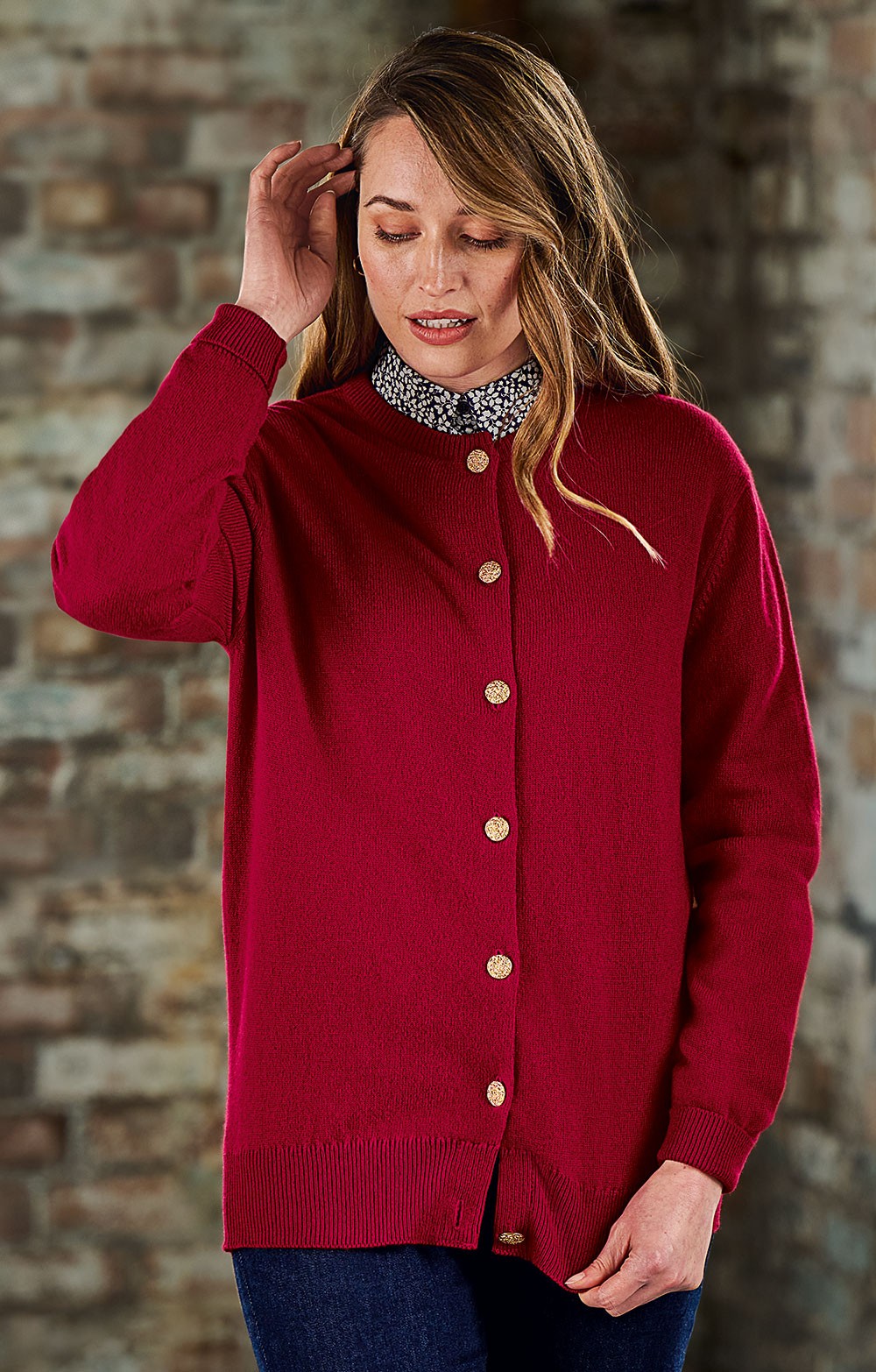 Ladies House Of Bruar Lambswool Crew Neck Cardigan House of Bruar