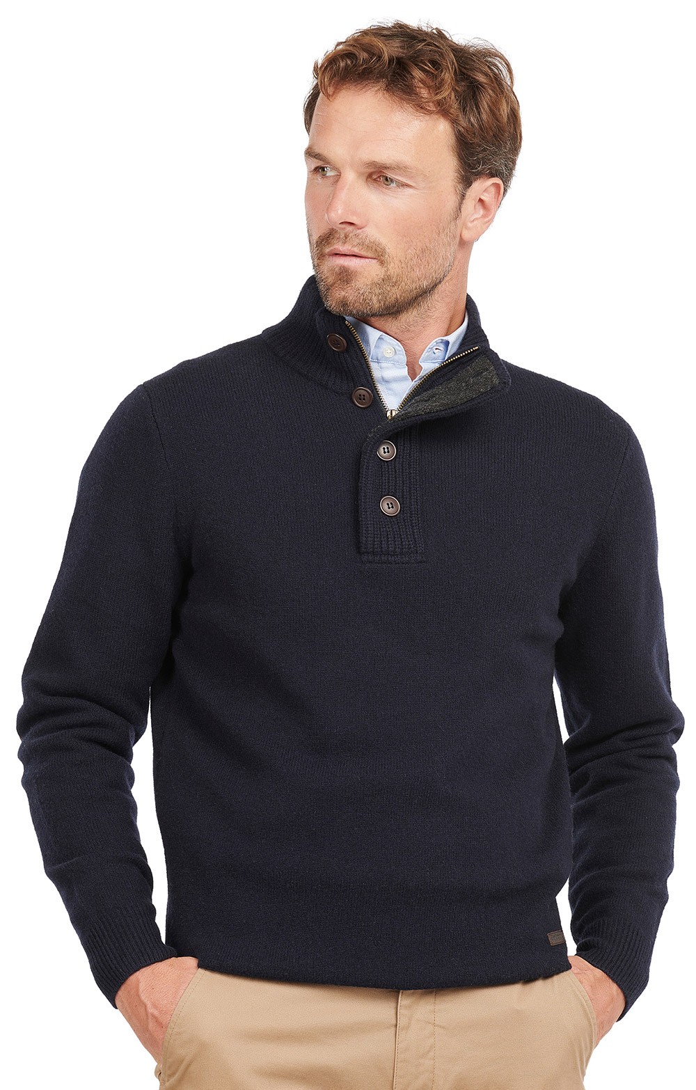 men's barbour patch half button lambswool sweater