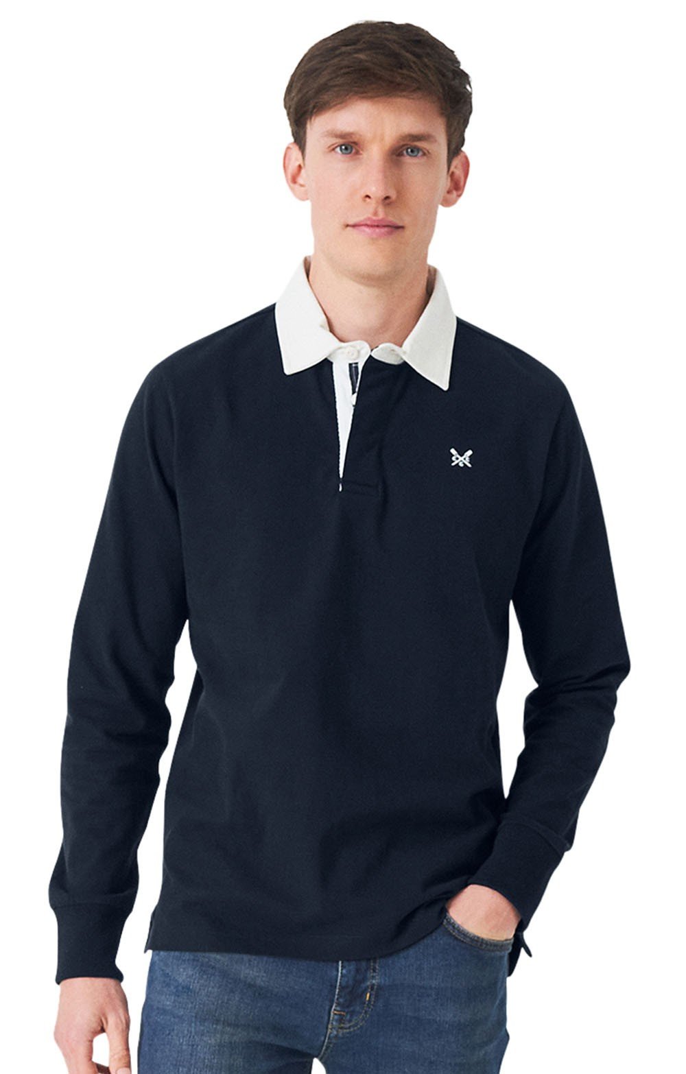 Men's Crew Clothing Classic Long Sleeve Rugby Shirt - Navy/White | Navy