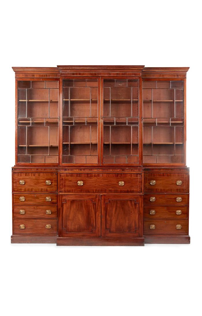 Late George III Mahogany Breakfront Secretaire Bookcase Early 19th Century