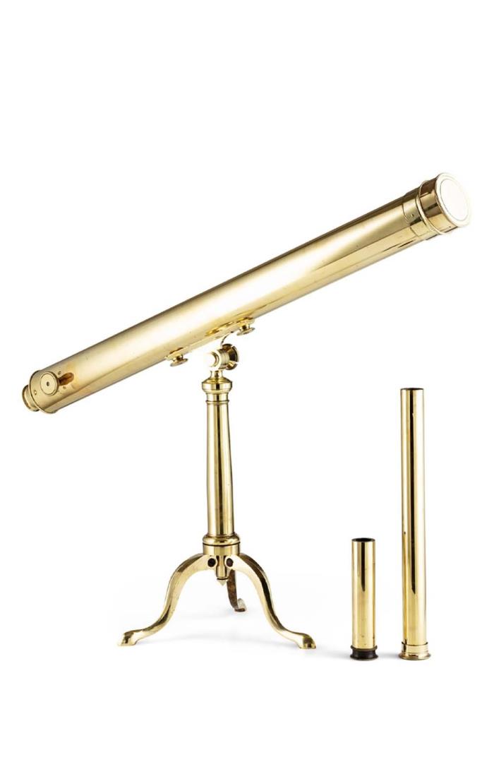 Cased Brass 3 Inch Refracting Telescope with Tripod Stand Late 19th Century