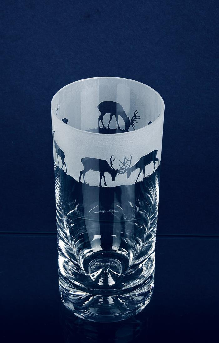 Glyptic Glass Art Finnish Spitz Dog Highball Glass