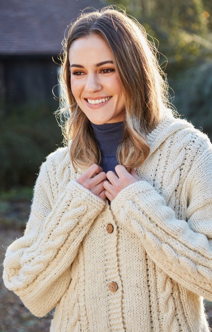 Ladies Pachamama Chamonix Hooded Longline Cardigan, Natural - Main Image