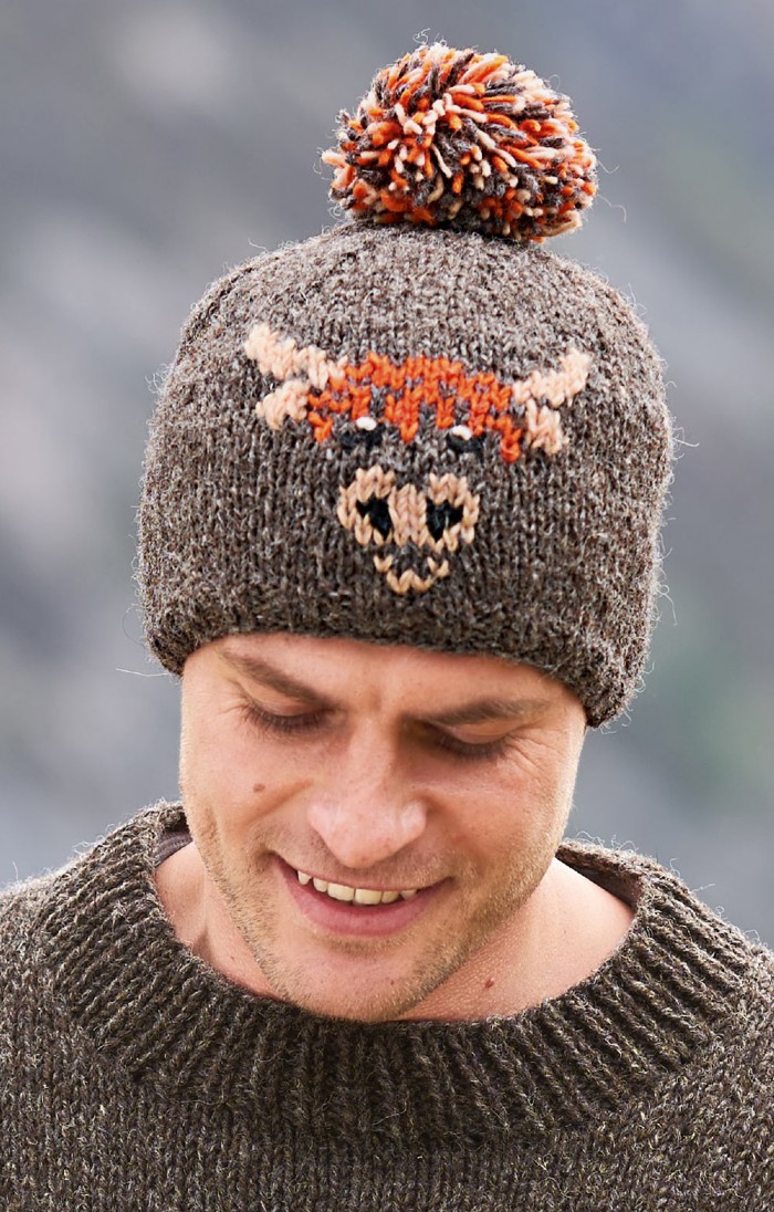 Pachamama Pure Wool Highland Cow Bobble Beanie - House of Bruar