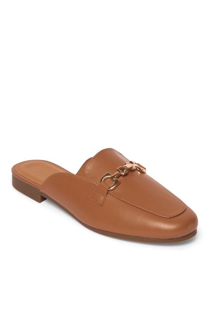 Ladies Leather Backless Snaffle Pumps Brown House of Bruar