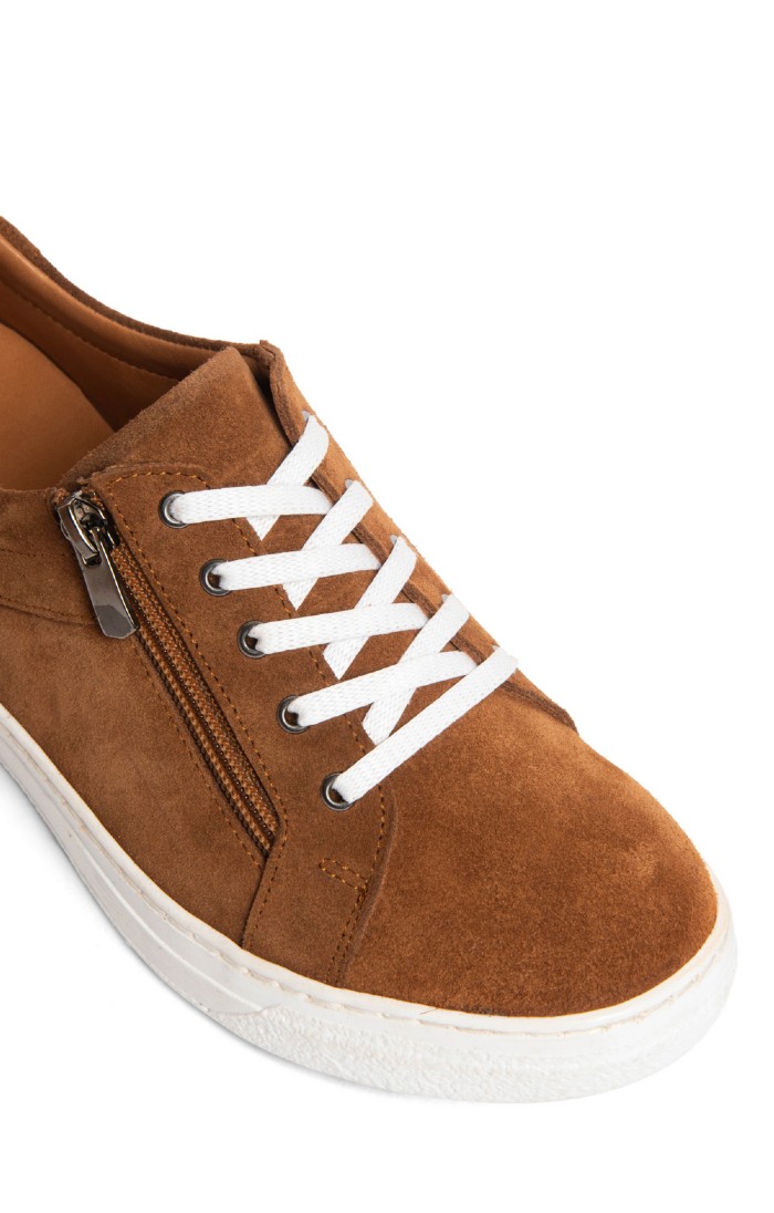 Ladies Suede Zip Trainers Brown House of Bruar