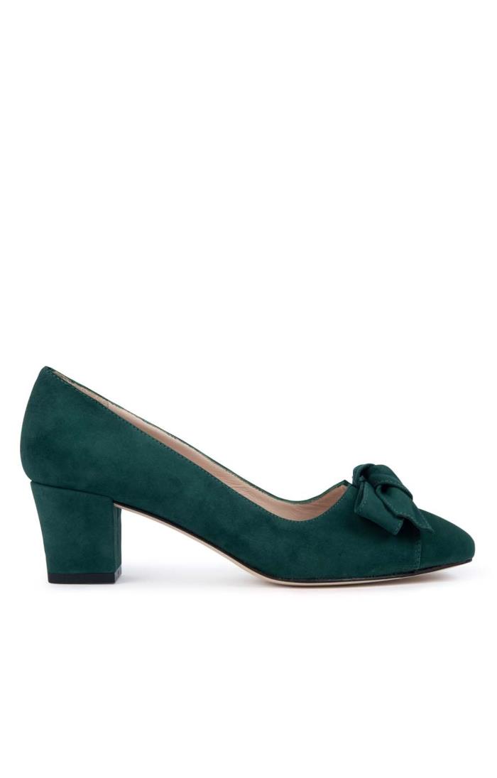 Ladies Mid Heel Suede Bow Shoe, Green House of Bruar