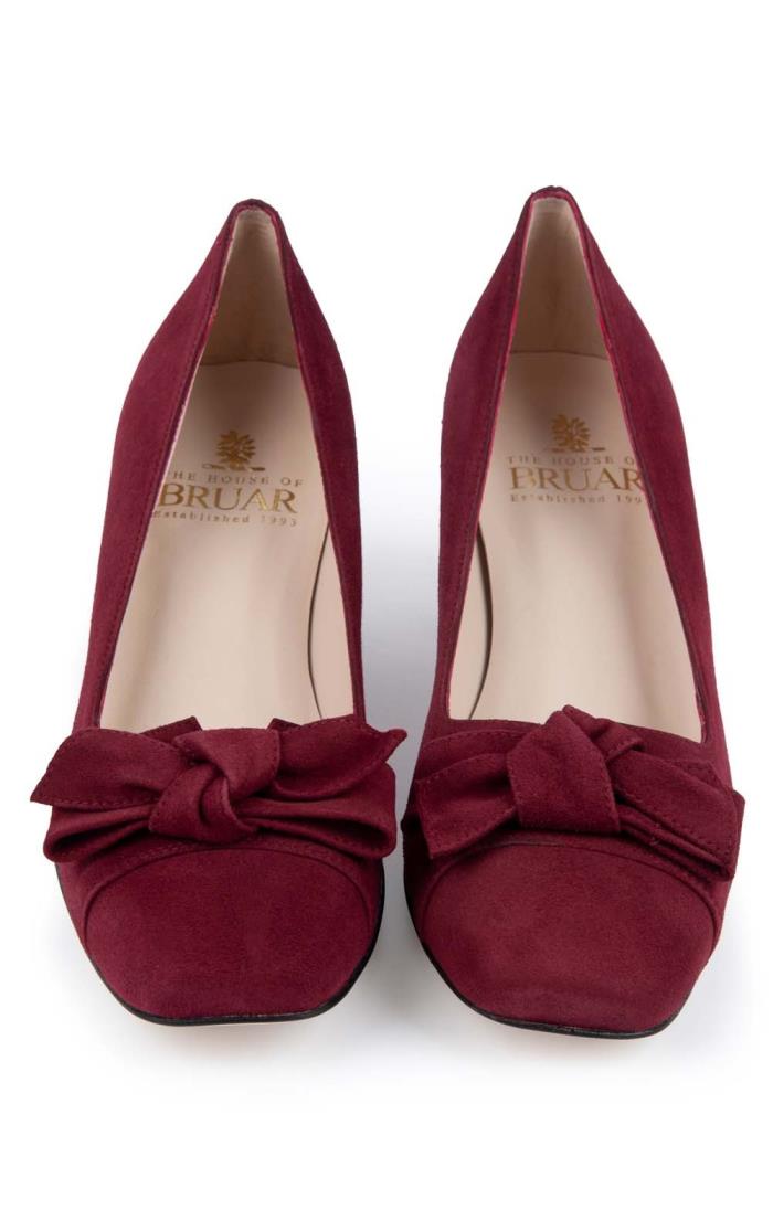 Ladies Mid Heel Suede Bow Shoe, Red House of Bruar