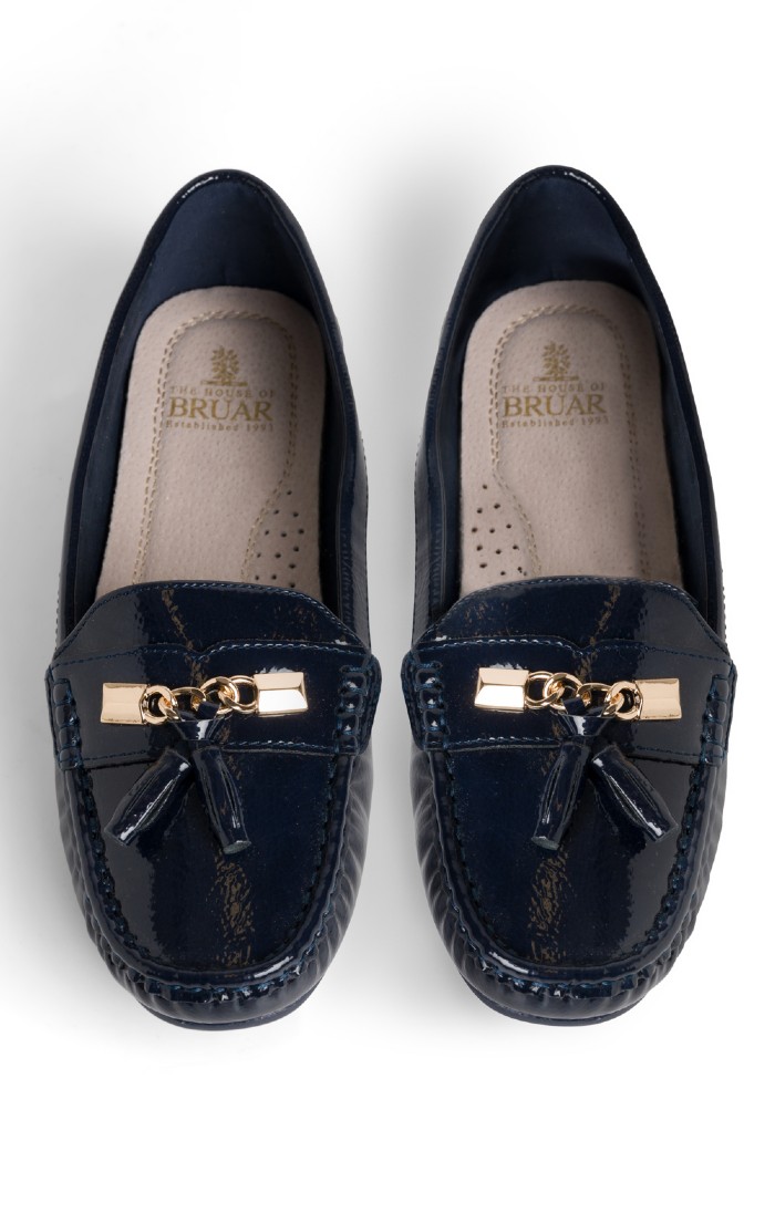 Ladies Patent Snaffle Moccasins Navy House of Bruar