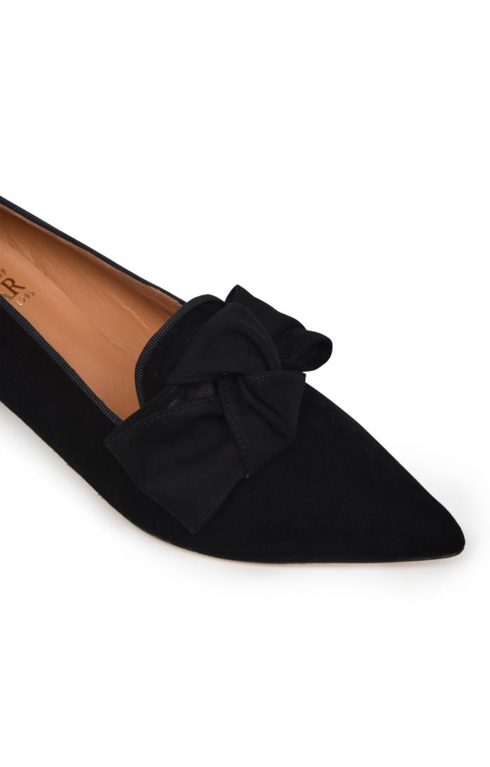 Ladies Mid Heel Suede Bow Shoe