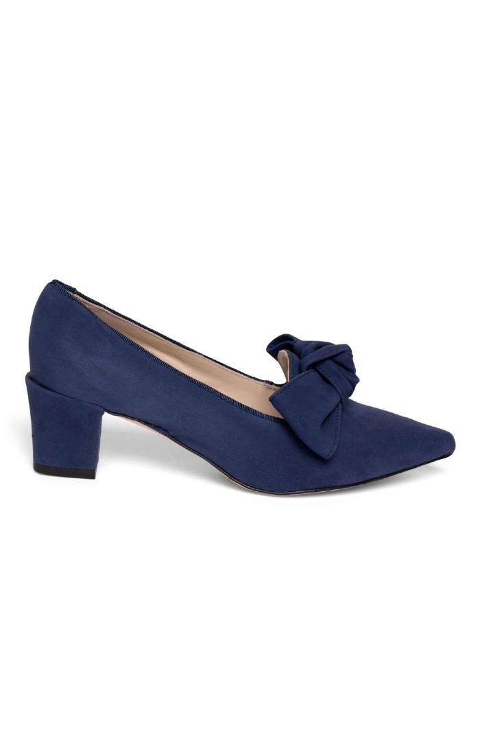 Ladies Mid Heel Suede Bow Shoe, Navy House of Bruar