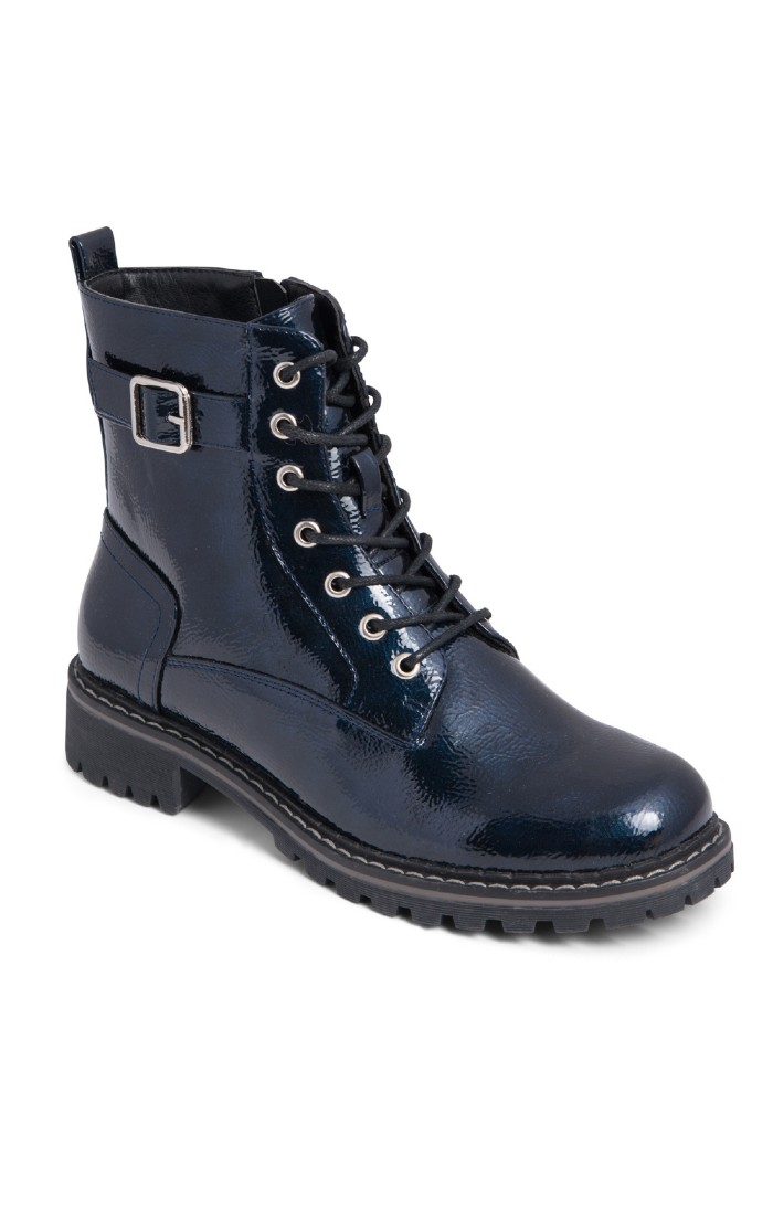 Ladies Patent Lace Up Boots Navy House of Bruar
