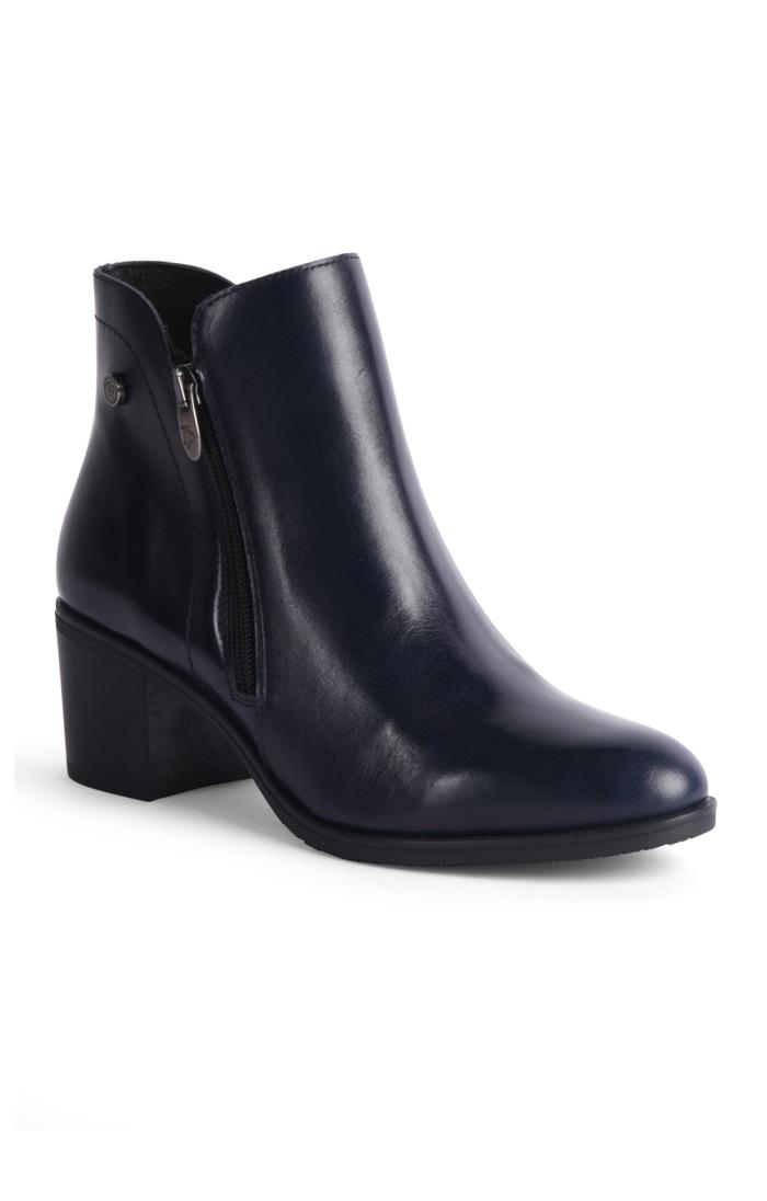 navy block heel ankle boots