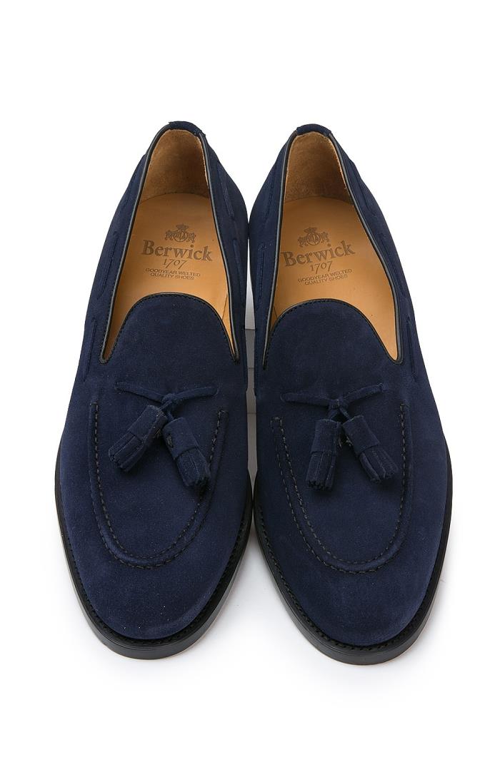 Alumifaz Navy Suede Leather Womens Navy Loafer Shoes Carmina