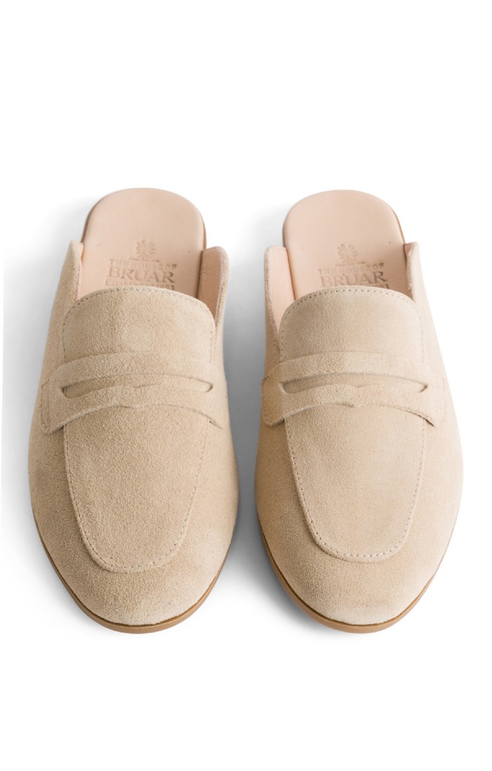 Ladies Slip On Suede Penny Mules Natural House of Bruar