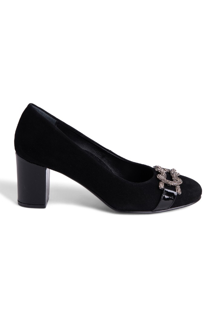 Ladies Suede Heeled Pumps with Chain Black House of Bruar