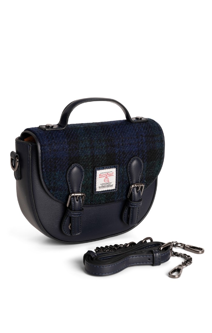 Ladies Harris Tweed Mini Cobble Satchel Black House of Bruar