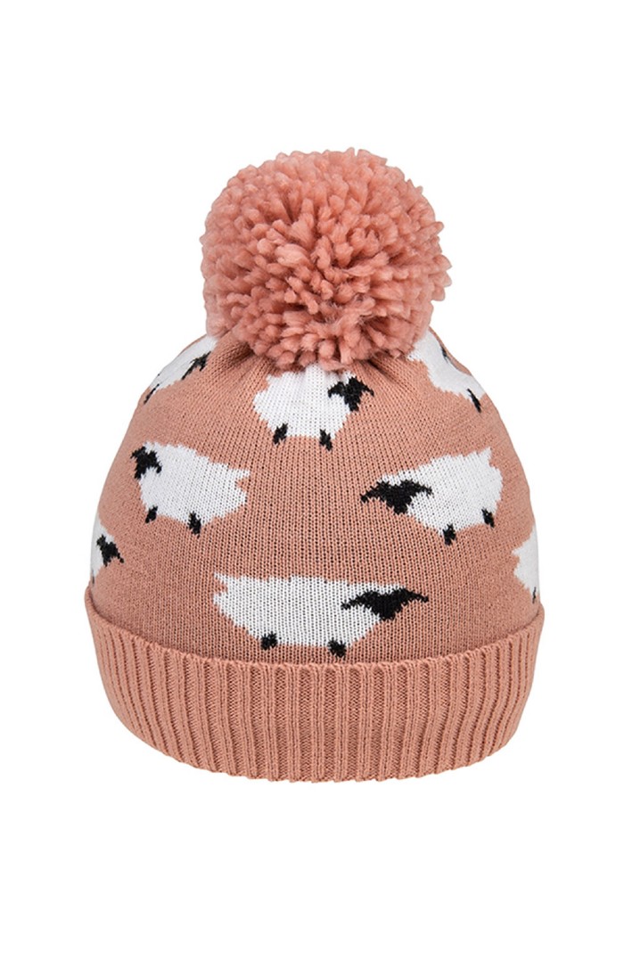 Ladies Sheep Bobble Hat Pink House of Bruar