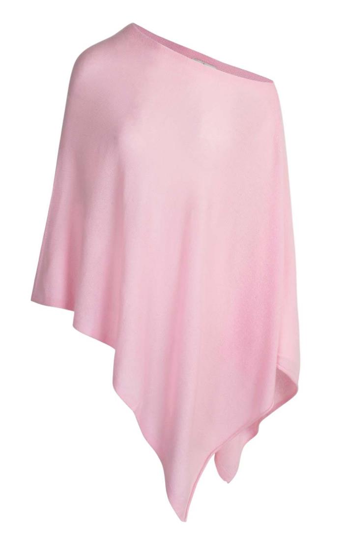 Ladies Pure Cashmere Rolled Hem Poncho Pink House of Bruar