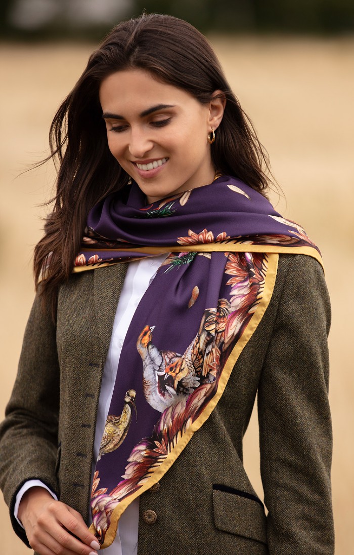 Clare Haggas Grouse Misconduct Large Square Silk Scarf Multi House of Bruar