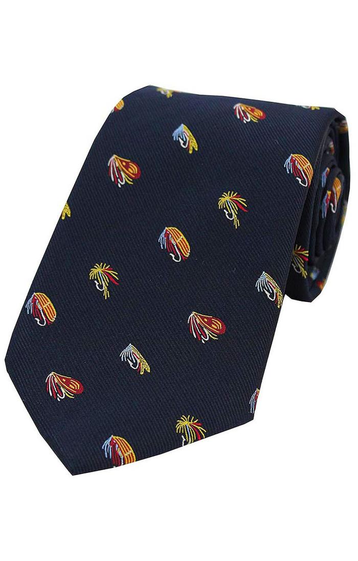Silk Country Tie with Fishing Fly Design - Men's Accessories