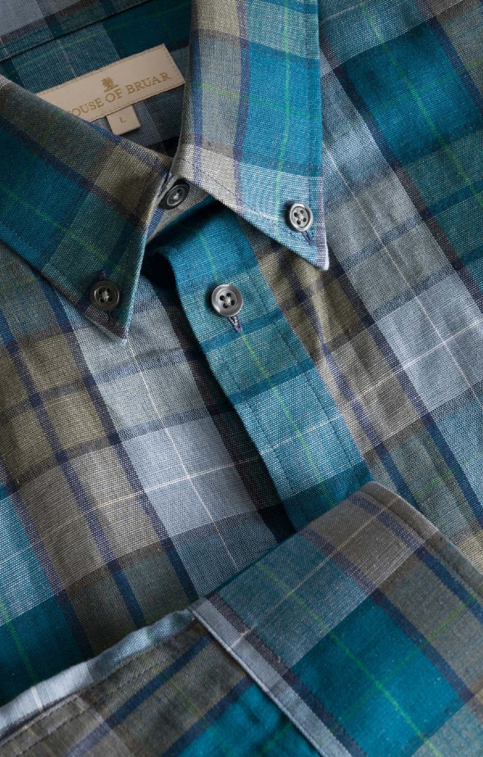 Mens Cotton and Linen Madras Button Down Shirt House of Bruar