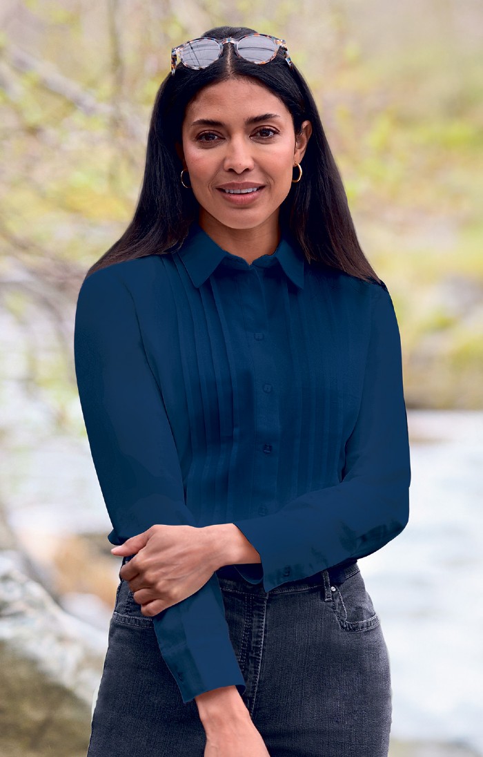Ladies Pleated Front Pure Cotton Blouse - House of Bruar