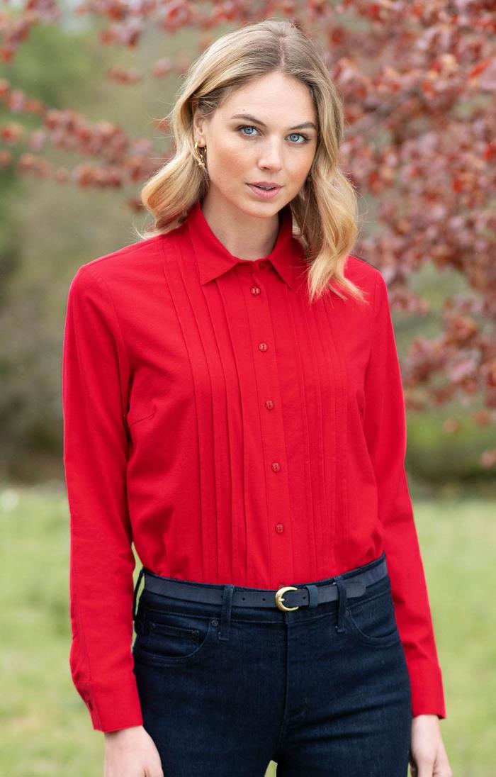 Ladies Pleated Front Pure Cotton Blouse