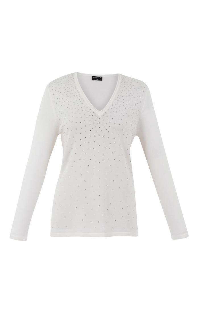 Ladies white deals v neck jumper
