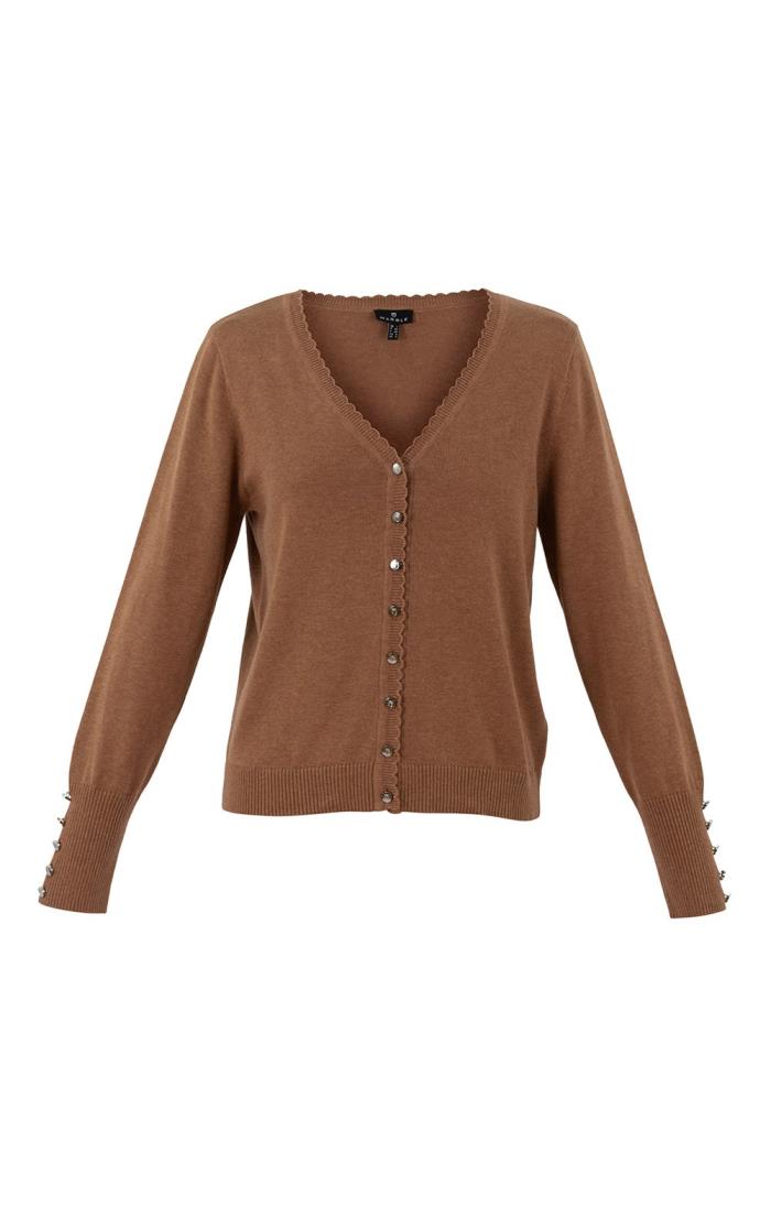Ladies Marble V Neck Buttoned Cropped Cardigan
