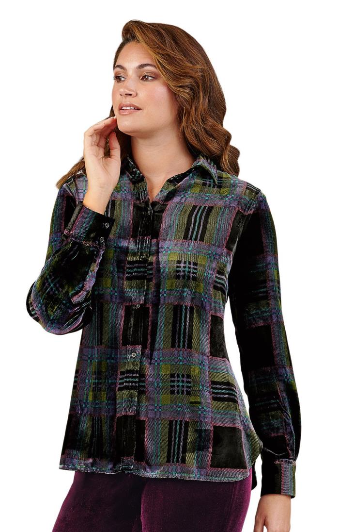 House of Bruar Ladies Tartan Velvet Shirt