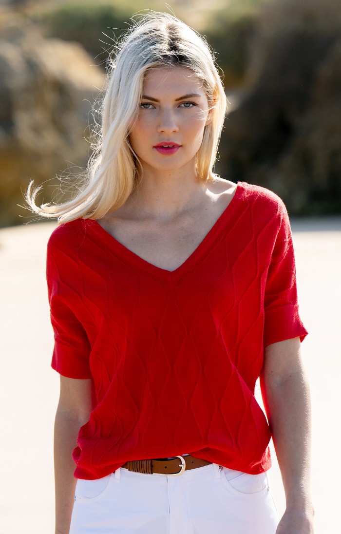 Ladies Marble Short Sleeve , RedVNeck House of Bruar