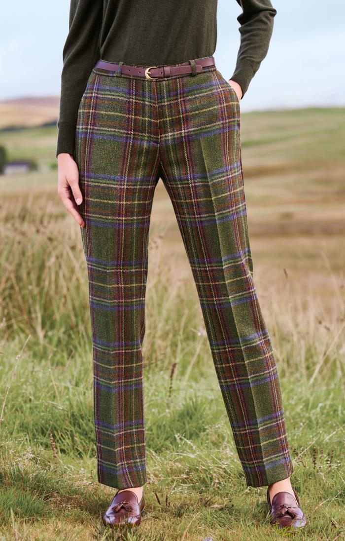 Ladies green tartan trousers sale