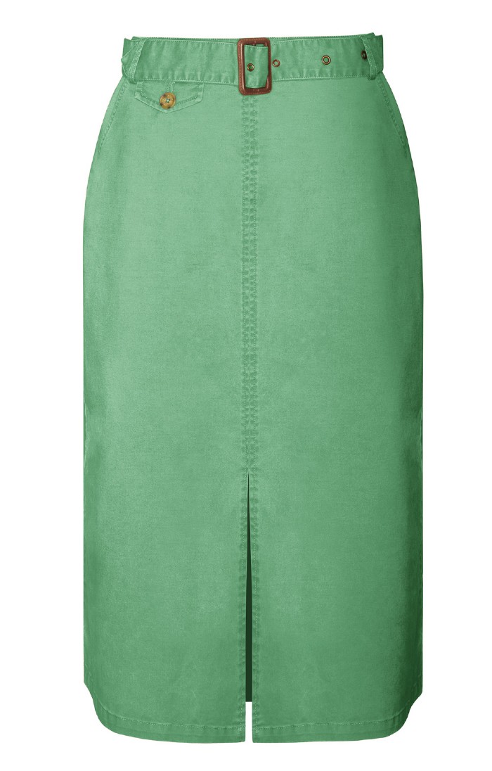 Ladies Stretch Cotton Long Chino Skirt, Green House of Bruar