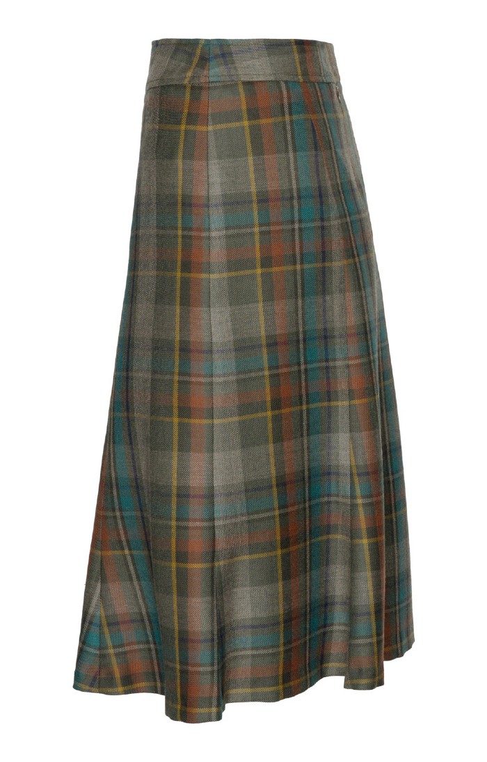 Ladies Tartan Midi Fluted Skirt, Multi House of Bruar