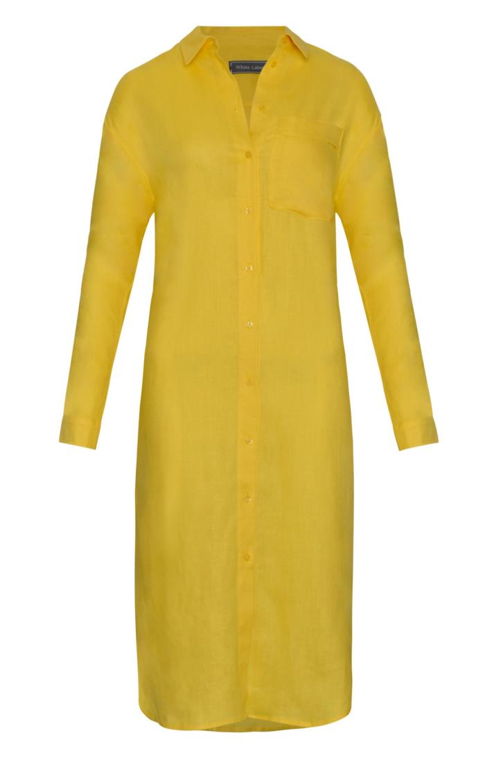 vintage inspired Yellow linen shirt dress 2317 vintage inspired Yellow linen shirt dress 2317