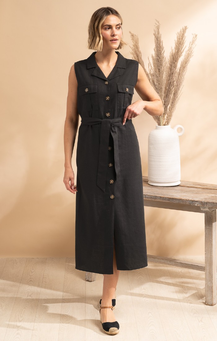 Ladies Linen Blend Safari Dress, Natural - House of Bruar