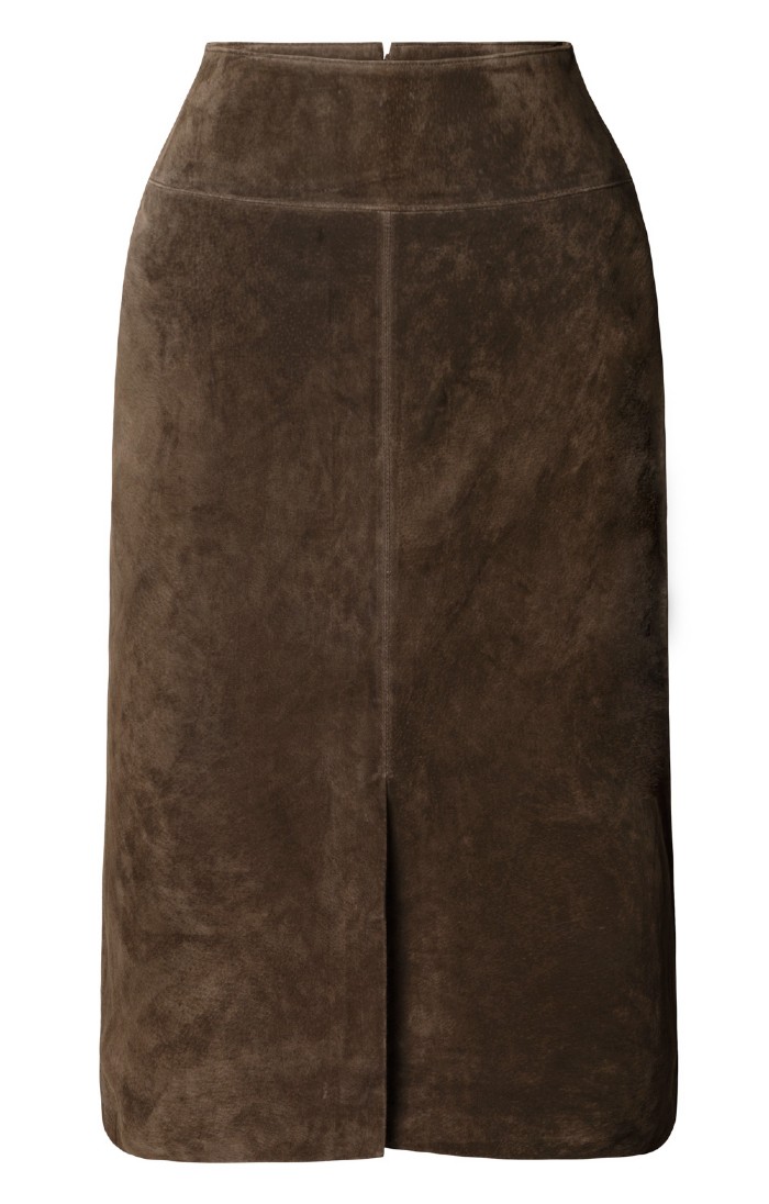 CHARTOU Women's Lightweight Faux Suede Skirt - Elastic Waist, Side Split, Brown, Size Large