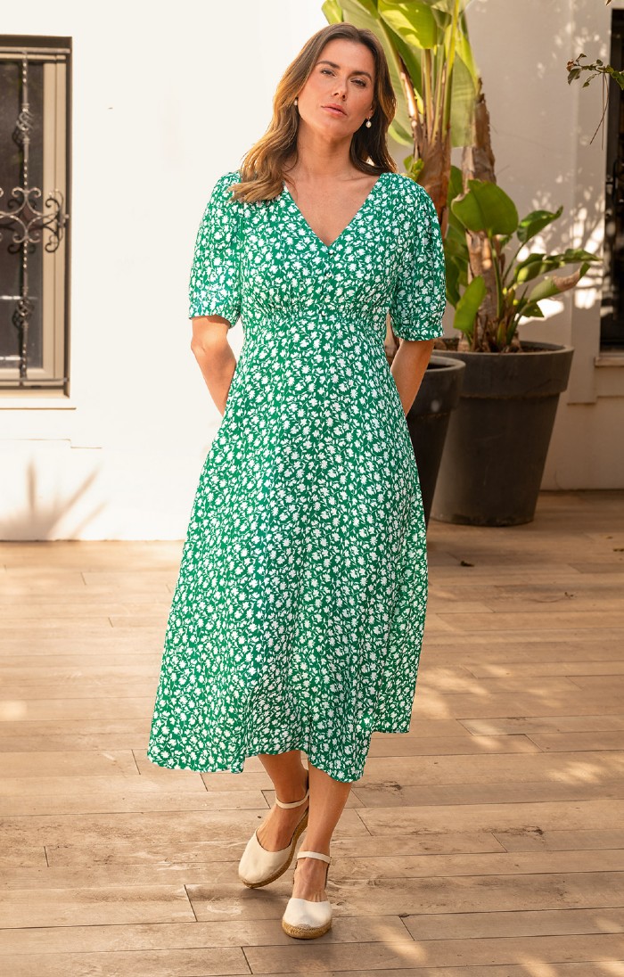 Midi Tea Warehouse Green Floral Dress Warehouse Chiffon Floral